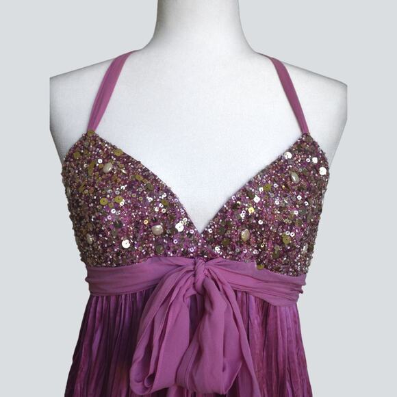 BCBGMAXAZRIA Women's 100% Silk Sequin & Pearls Decorated Dress Size 6 - Picture 3 of 7